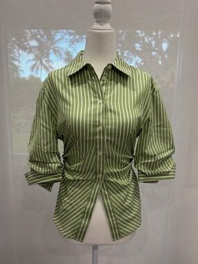 Tonya Taylor Women's Green Stripe Button-Up Shirt
